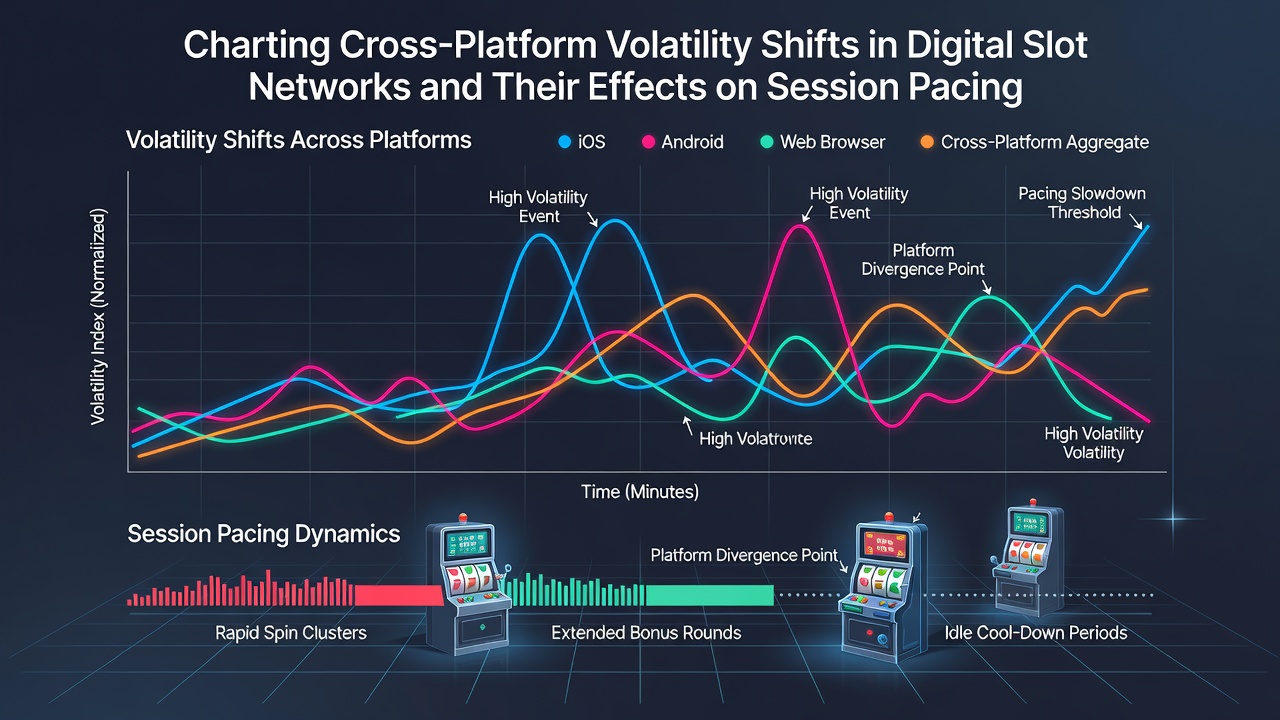 Digital slot network interface showing volatility metrics across mobile and desktop platforms