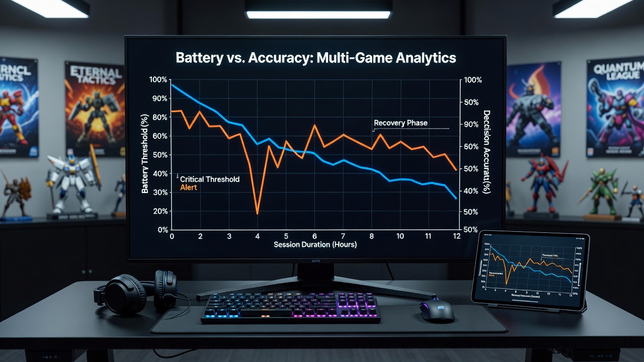 Chart illustrating decision accuracy decline as battery percentage drops during long multi-game mobile sessions