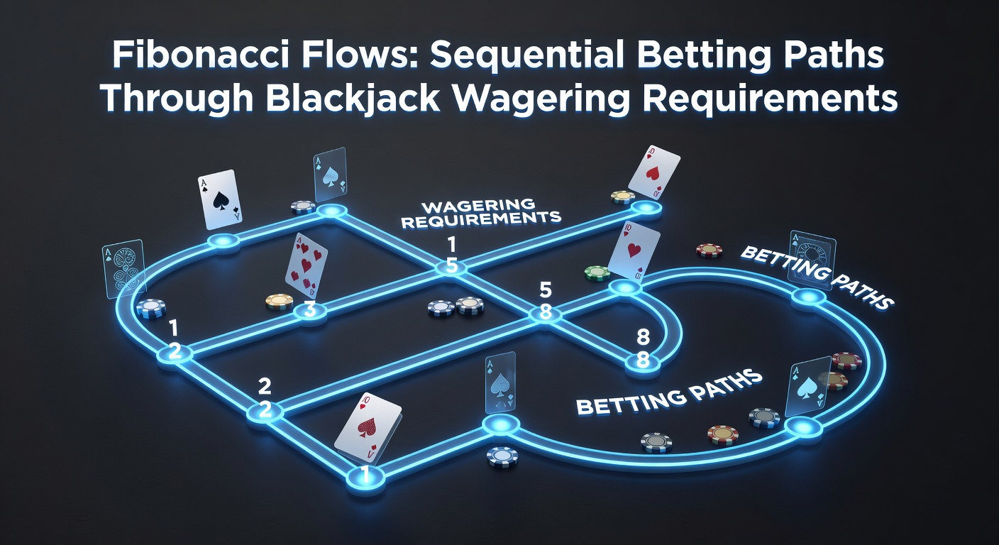 Visual representation of Fibonacci sequence overlaid on a blackjack table, showing escalating bet sizes during a wagering progression