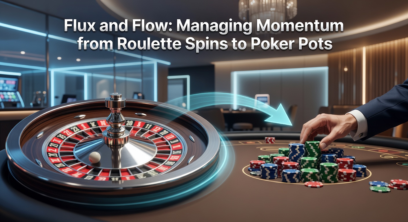 Intense poker table showdown with players eyeing a massive central pot, illustrating controlled momentum in Texas Hold'em