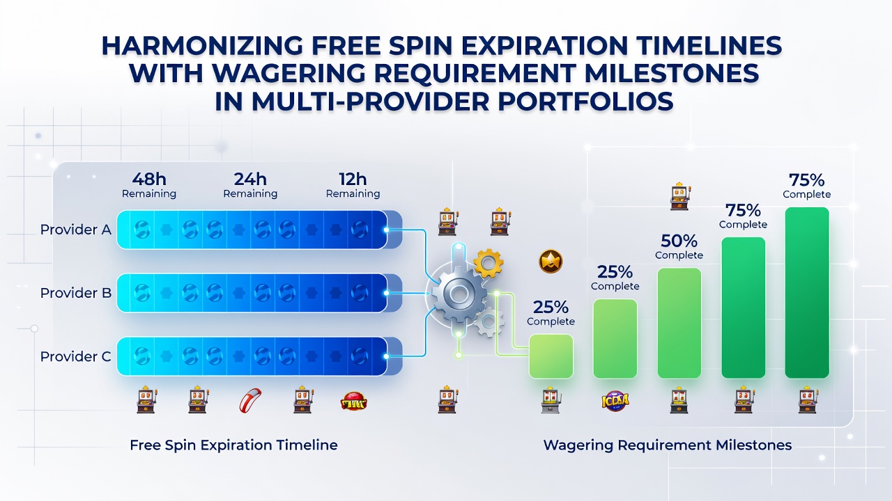 Casino interface showing multiple game provider logos alongside bonus timers and progress bars for wagering requirements