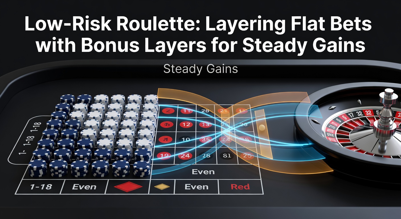 Roulette wheel spinning with chips stacked on even-money bets, illustrating flat bet layering