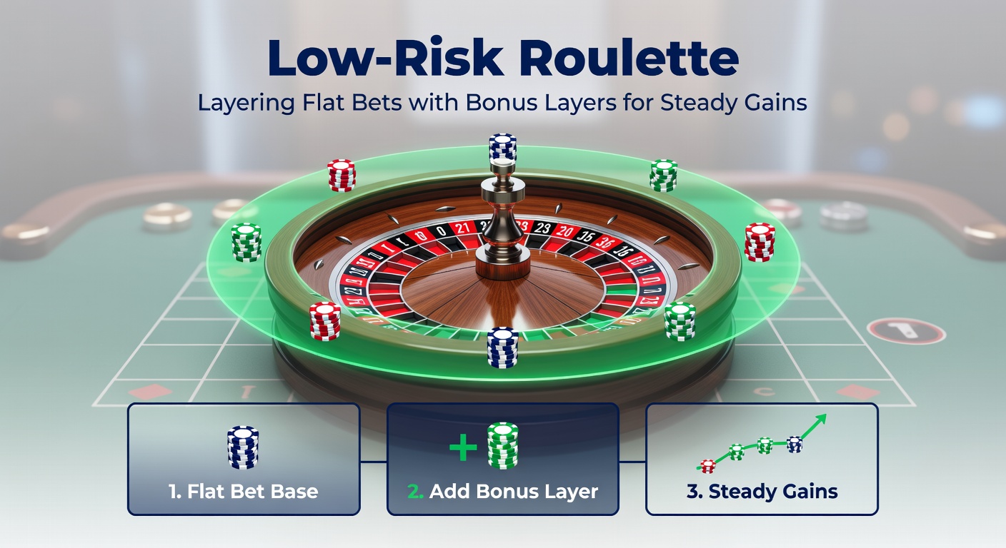 Close-up of roulette table layout showing flat bets on even-money sections plus bonus chips on columns and dozens for layered coverage
