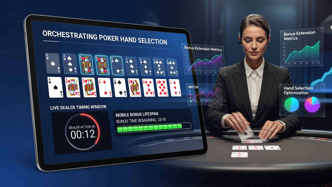 Mobile device displaying poker hand ranges and timing countdown during a live dealer session