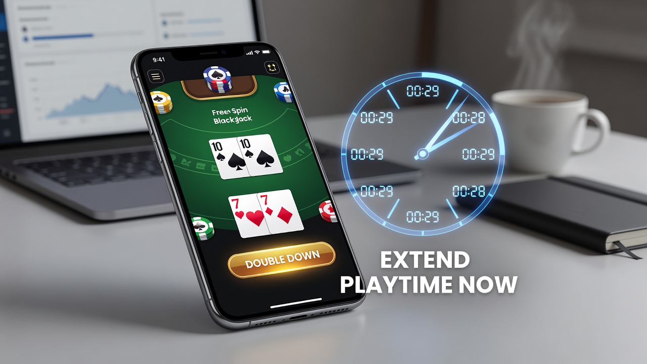 Split-screen view of a mobile device showing blackjack double-down confirmation and free spin expiry alert simultaneously