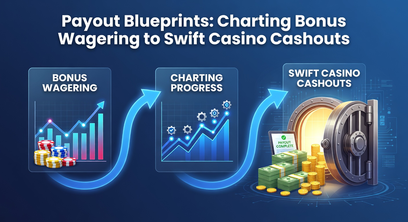 Digital blueprint overlay on casino chips and payout screens, illustrating wagering paths to cashouts