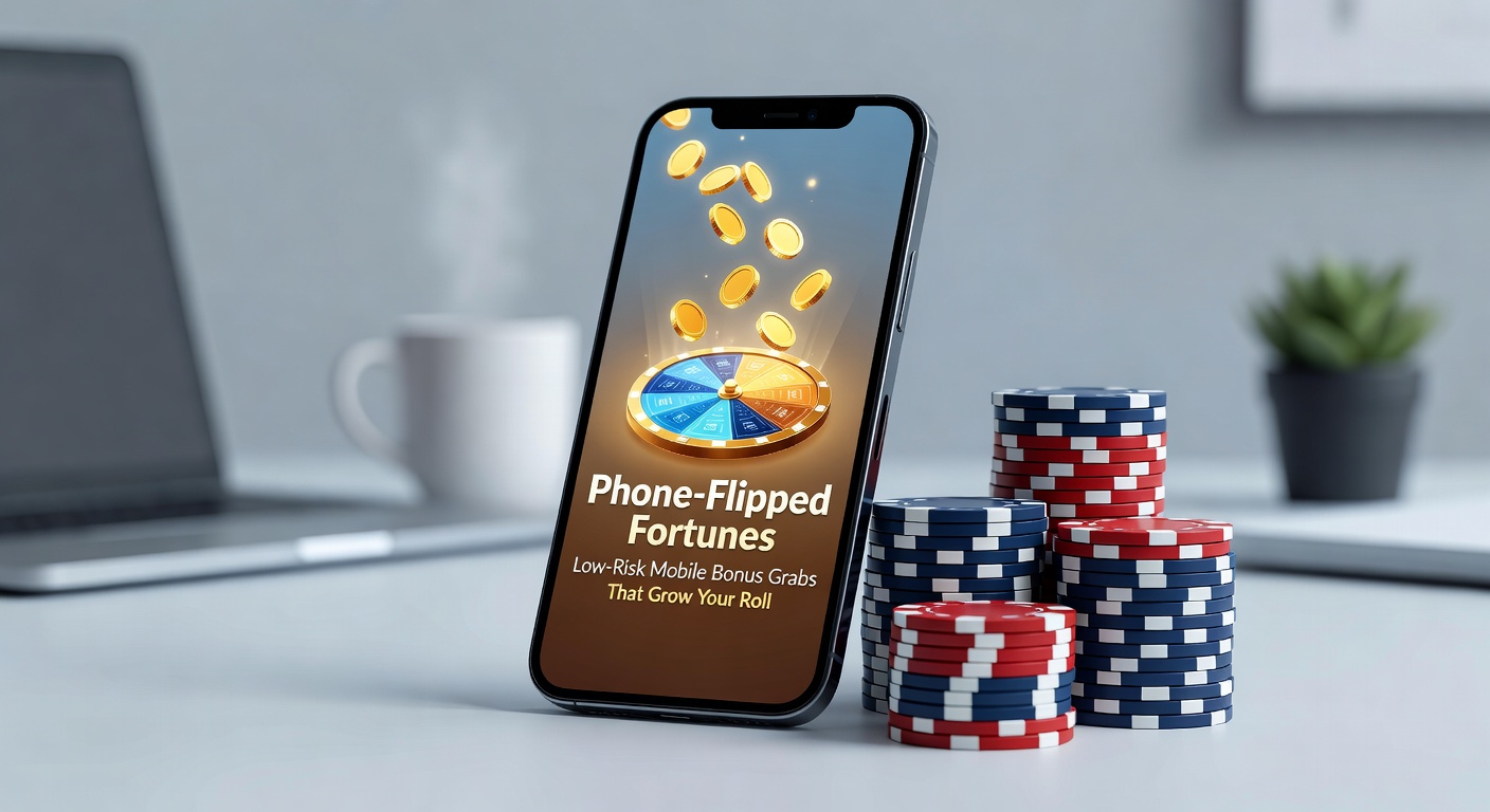 Smartphone displaying a mobile casino app with bonus notifications popping up on screen, highlighting quick access to low-risk promotions