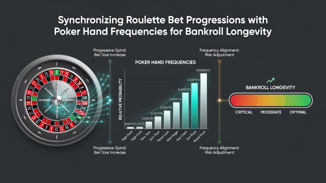 Detailed chart showing overlaid roulette progression curves and poker hand probability bars for bankroll planning